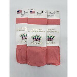 3 Pairs -Celeste Stein Therapeutic Compressions  Women’s Socks -Peach